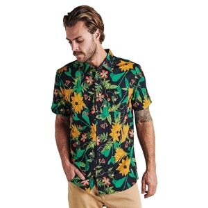 Roark Black and Yellow wild Floral Men's button Shirt XL